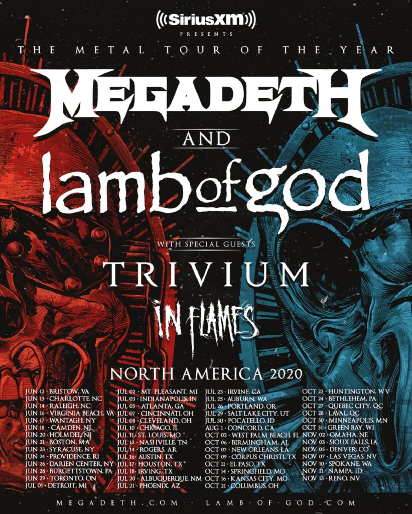 megadeth lamb of god tour, MEGADETH And LAMB OF GOD Announce Tour Dates With TRIVIUM And IN FLAMES