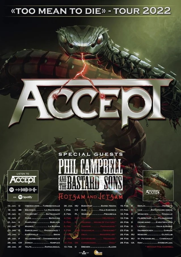 accept European tour dates, ACCEPT To Embark On European Tour With PHIL CAMPBELL AND THE BASTARD SONS And FLOTSAM AND JETSAM