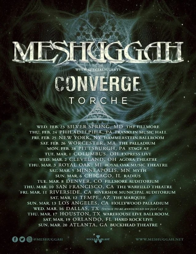 meshuggah tour dates 2021, MESHUGGAH Announce 2022 U.S. Tour With CONVERGE And TORCHE
