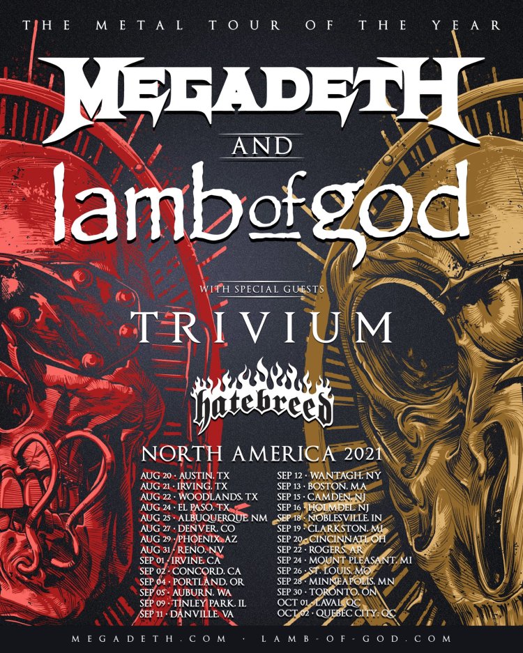 hatebreed tour dates 2021, HATEBREED Replace IN FLAMES On MEGADETH, LAMB OF GOD &amp; TRIVIUM Tour