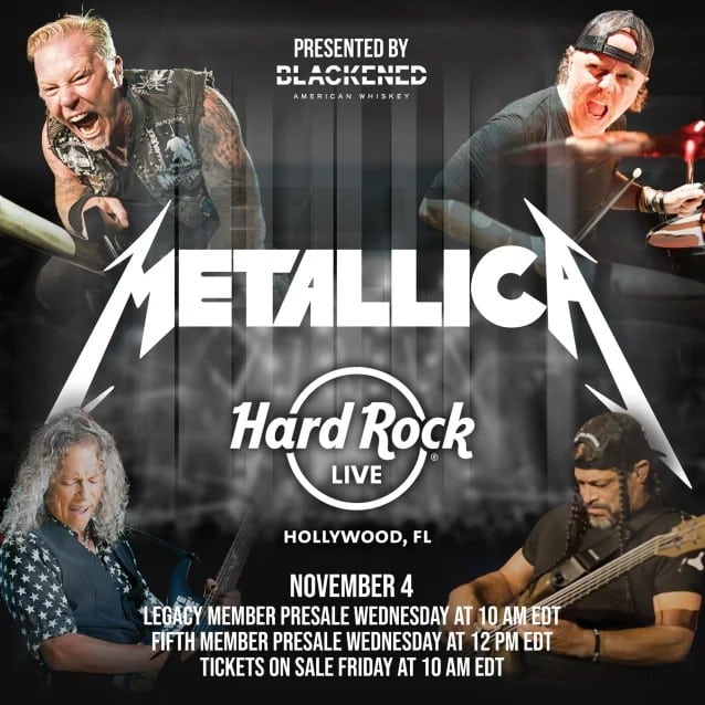 metallica concert hollywood florida, METALLICA Announce &#8216;Intimate&#8217; Concert In Hollywood, Florida In November