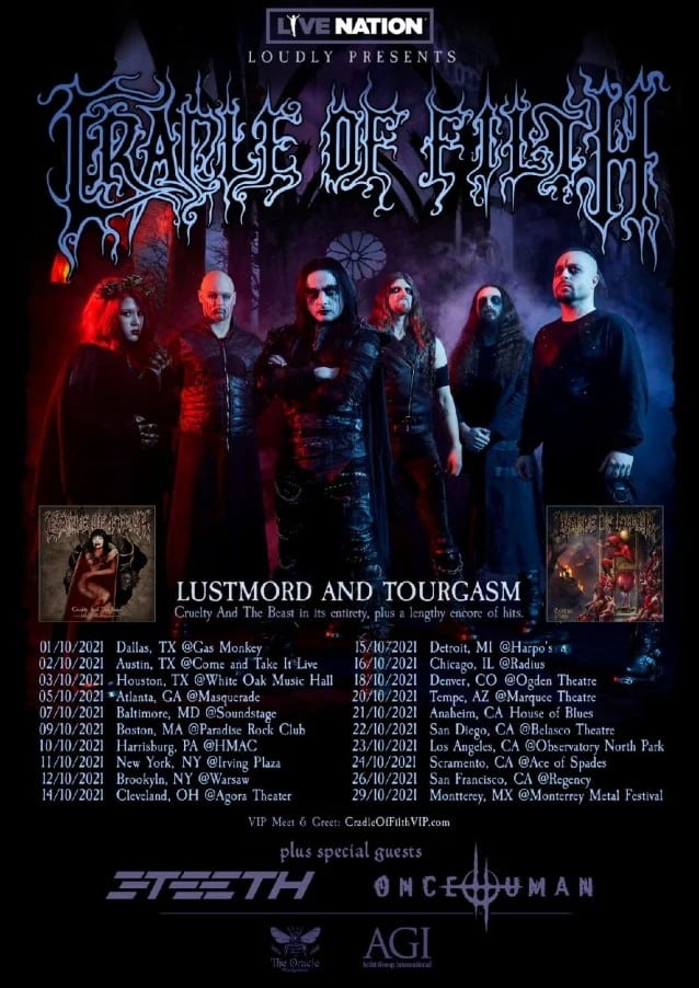 cradle of filth 2021 tour dates, CRADLE OF FILTH, 3TEETH And ONCE HUMAN Announce Fall North American Tour