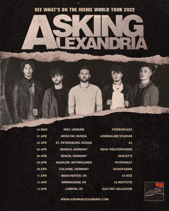 asking alexandria 2022 tour dates, ASKING ALEXANDRIA Reveal 2022 UK And European Tour Dates