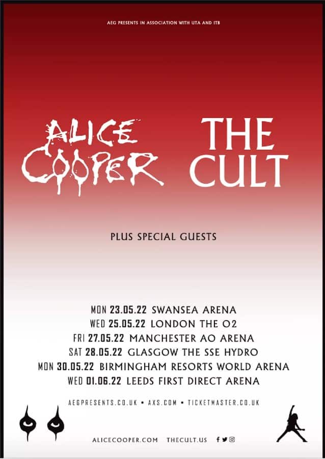 alice cooper the cult tour dates, ALICE COOPER And THE CULT Announce Co-Headlining 2022 UK Arena Tour