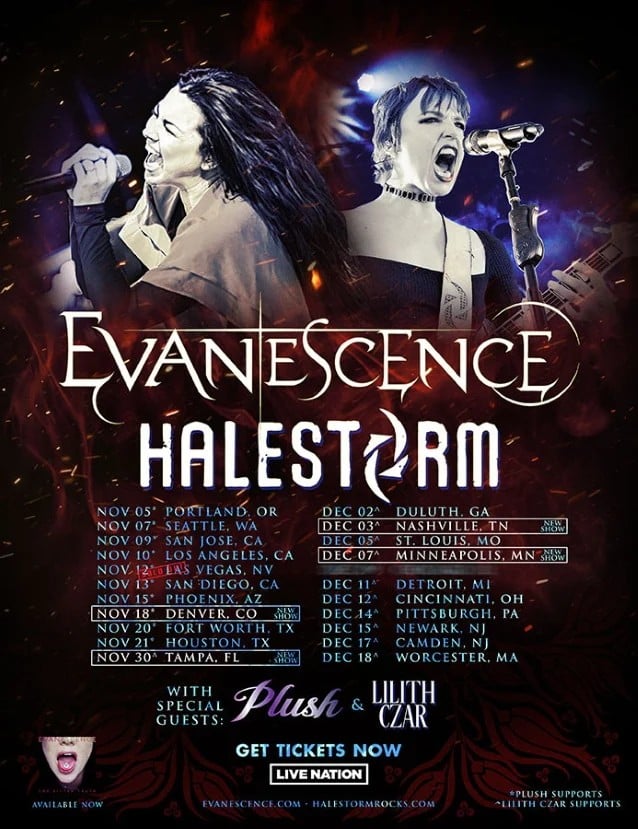 evanescence halestorm tour dates, EVANESCENCE And HALESTORM Add More Dates To 2021 Tour