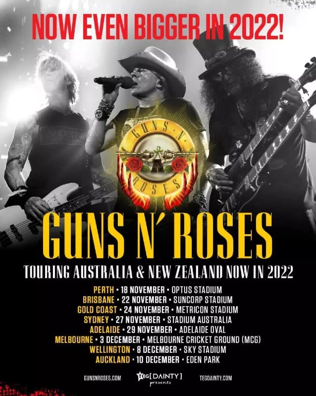 guns n roses australian tour dates, GUNS N&#8217; ROSES Postpone Australia And New Zealand Tour Dates For 12 Months