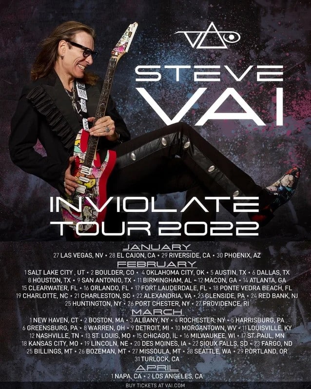 steve vai tour, STEVE VAI Announces 54-Date &#8216;Inviolate&#8217; 2022 U.S. Tour