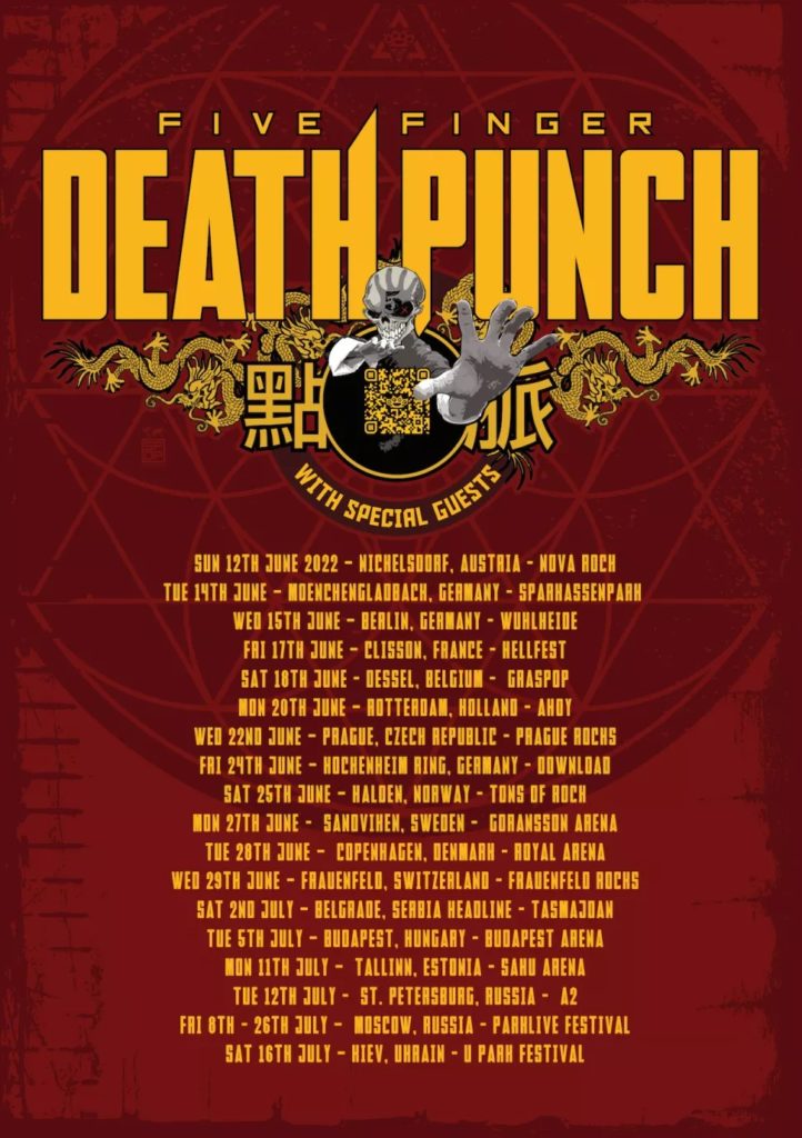 five finger death punch tour, FIVE FINGER DEATH PUNCH Announce Summer 2022 European Headline Dates