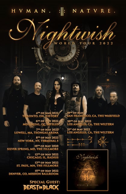 nightwish north american tour dates, NIGHTWISH Announce 2022 North American Tour With BEAST IN BLACK
