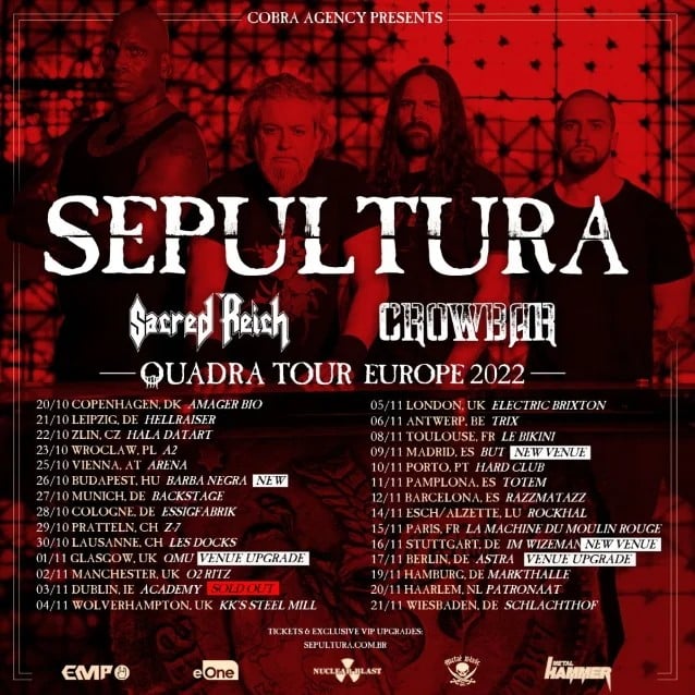 sepultura european tour dates, SEPULTURA Postpone European Tour Due To &#8216;Uncertainty&#8217; Over COVID-19 Restrictions