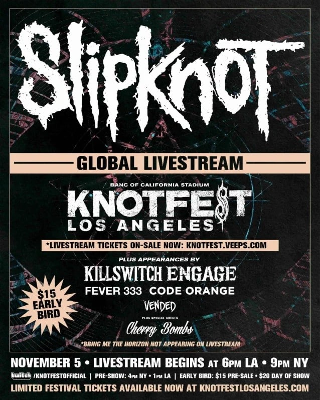 slipknot knotfest livestream, SLIPKNOT Announce Livestream From Next Month&#8217;s &#8216;Knotfest Los Angeles&#8217;