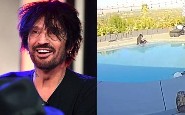 Video: MÖTLEY CRÜE’s TOMMY LEE Barely Avoids Serious Injury In Swimming Pool Accident