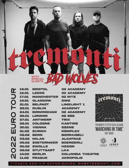 tremonti bad wolves tour, TREMONTI Announce 2022 UK/European Tour With BAD WOLVES