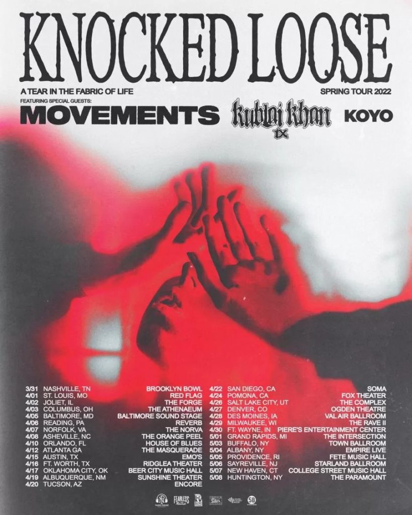 knocked loose tour dates, KNOCKED LOOSE Announce 2022 U.S. Tour Dates With MOVEMENTS, KUBLAI KHAN Etc.