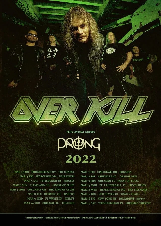 overkill tour dates, OVERKILL Announce 2022 U.S. Tour Dates With PRONG