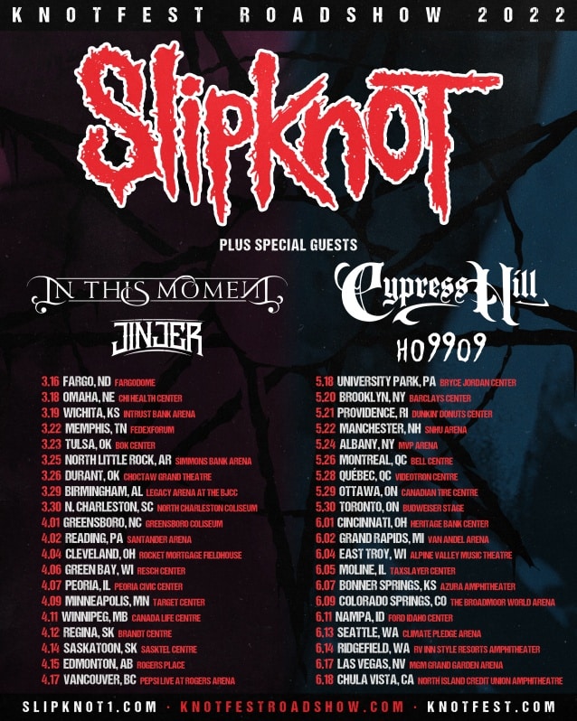 slipknot knotfest roadshow tour dates, SLIPKNOT Announce Spring 2022 &#8216;Knotfest Roadshow&#8217; Tour Dates