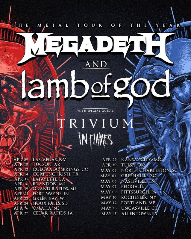 megadeth lamb of god tour dates, MEGADETH And LAMB OF GOD Announce Second Leg Of &#8216;The Metal Tour Of The Year&#8217; With TRIVIUM And IN FLAMES