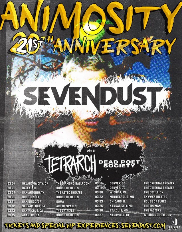 sevendust tour dates, SEVENDUST Announce 21st Anniversary Of &#8216;Animosity&#8217; U.S. Tour In March