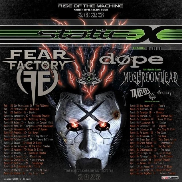 static x tour dates, STATIC-X&#8217;s North American Tour With FEAR FACTORY And DOPE Postponed To 2023