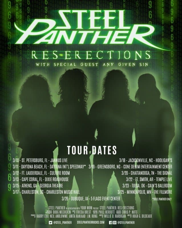 steel panther, STEEL PANTHER Announce &#8216;Res-Erections&#8217; 2022 Tour Dates