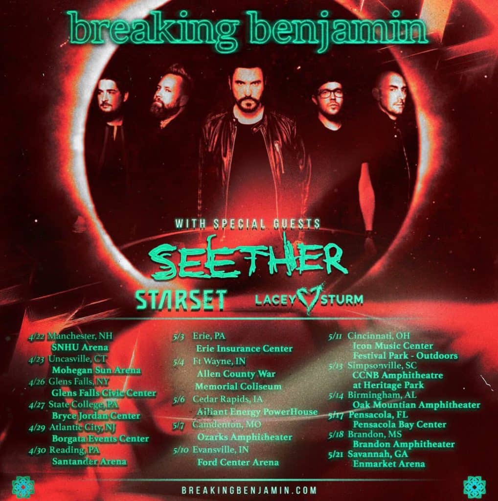 breaking benjamin tour dates, BREAKING BENJAMIN, SEETHER, STARSET And LACEY STURM Announce Spring U.S. Tour Dates