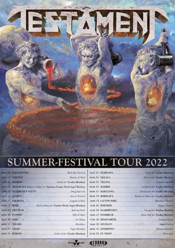 testament tour dates, TESTAMENT Announce Summer 2022 European Tour Dates