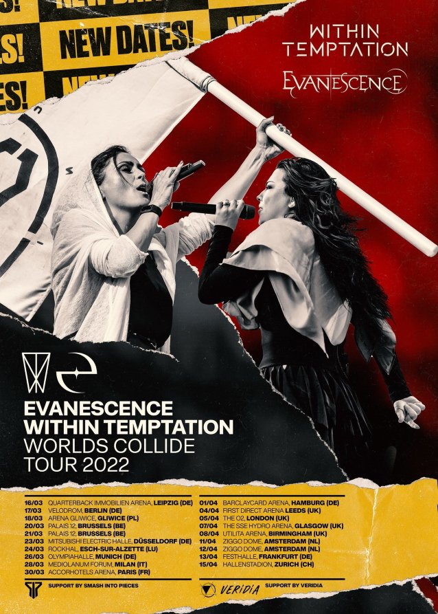 evanescence tour dates europe, EVANESCENCE And WITHIN TEMPTATION&#8217;s &#8216;Worlds Collide&#8217; European Tour Postponed Again