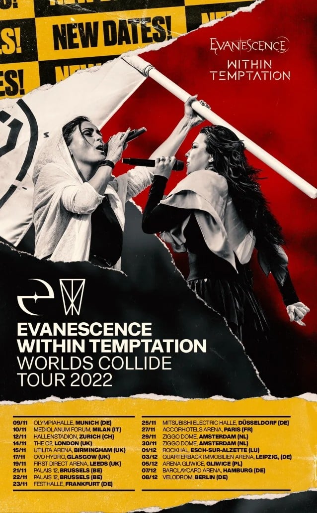 evanescence within temptation tour dates, EVANESCENCE And WITHIN TEMPTATION Announce Rescheduled Fall 2022 Tour Dates
