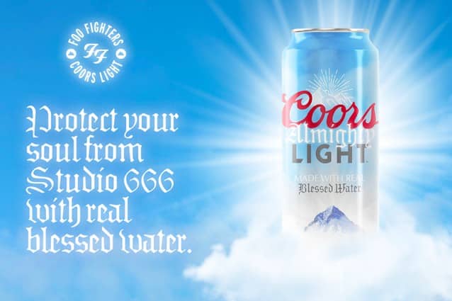 foo fighters beer, FOO FIGHTERS And COORS LIGHT Release Demon-Fighting ‘Studio 666′ Beer Made With Holy Water