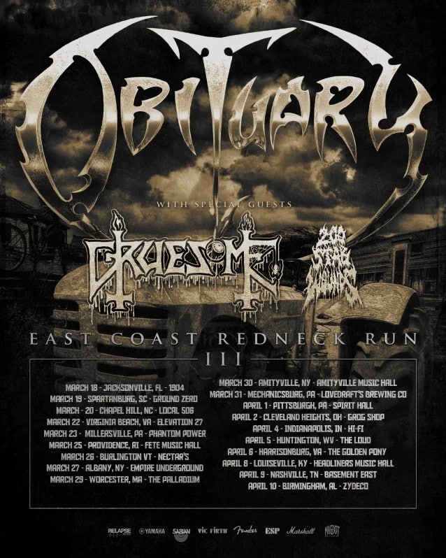 obituary tour dates, OBITUARY Announce U.S. Tour Dates With GRUESOME And 200 STAB WOUNDS