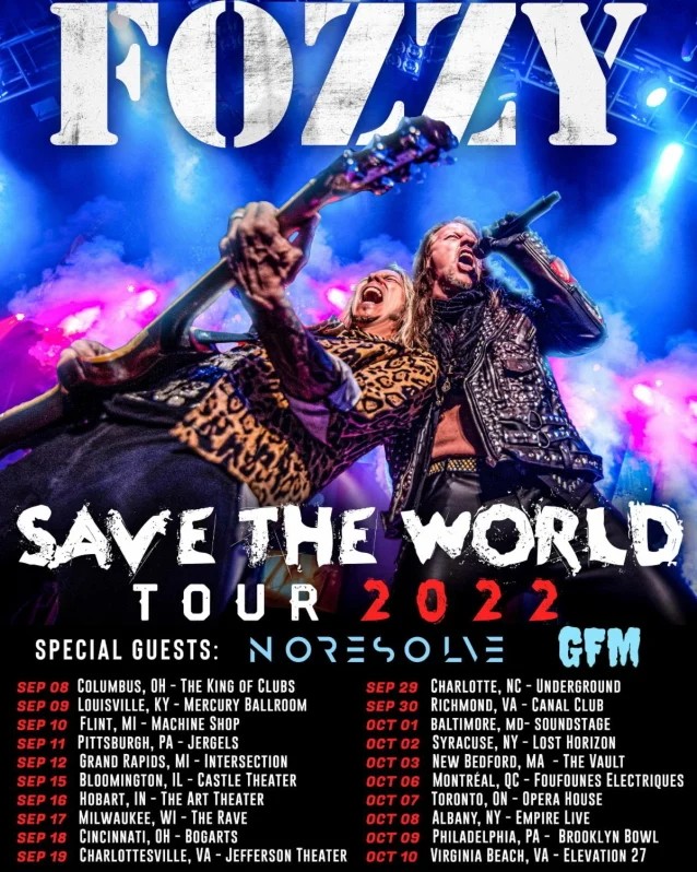 fozzy 2022 tour dates, FOZZY Announce 2022 North American Tour Dates