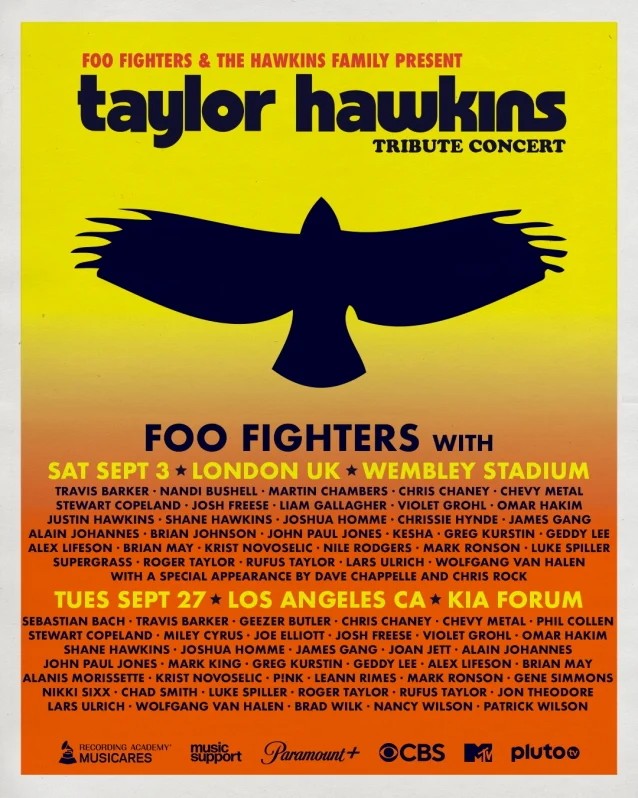 taylor hawkins tribute concerts,taylor hawkins,foo fighters,foo fighters taylor hawkins tribute,taylor hawkins tribute concert tickets,taylor hawkins death, LARS ULRICH, BRIAN JOHNSON, GEEZER BUTLER And SEBASTIAN BACH And More Added To TAYLOR HAWKINS Tribute Concerts