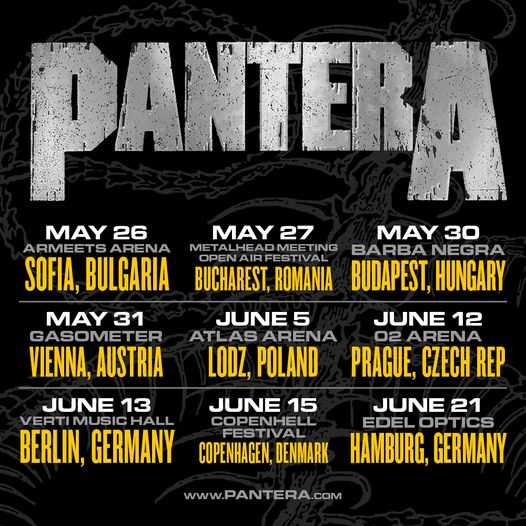 pantera,pantera reunion tour,pantera european tour dates,pantera european tour dates 2023,pantera tour,pantera tour 2023,pantera tour dates, PANTERA Announce Nine New Show Dates For 2023 European Tour