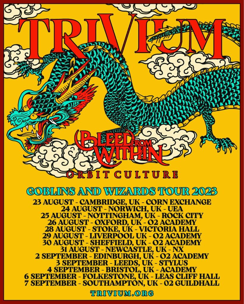 trivium,trivium tour dates,trivium 2023 tour dates,trivium 2023 uk tour,trivium goblins and wizards tour,trivium uk tour dates,trivium tour, TRIVIUM Announce 2023 UK Summer Tour Dates