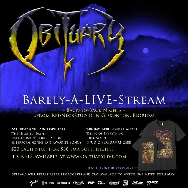 obituary,obituary band,obituary live stream,obituary barely alive,obituary barely a live stream,obituary live,obituary death metal,obituary metal band, OBITUARY Announce 2 ‘Barely-A-Live-Stream’ Events