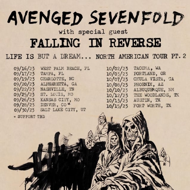 avenged sevenfold,avenged sevenfold tour,avenged sevenfold tour 2023,avenged sevenfold 2023 tour dates,avenged sevenfold new album,avenged sevenfold members, AVENGED SEVENFOLD Announce 2023 North American Tour Dates With FALLING IN REVERSE
