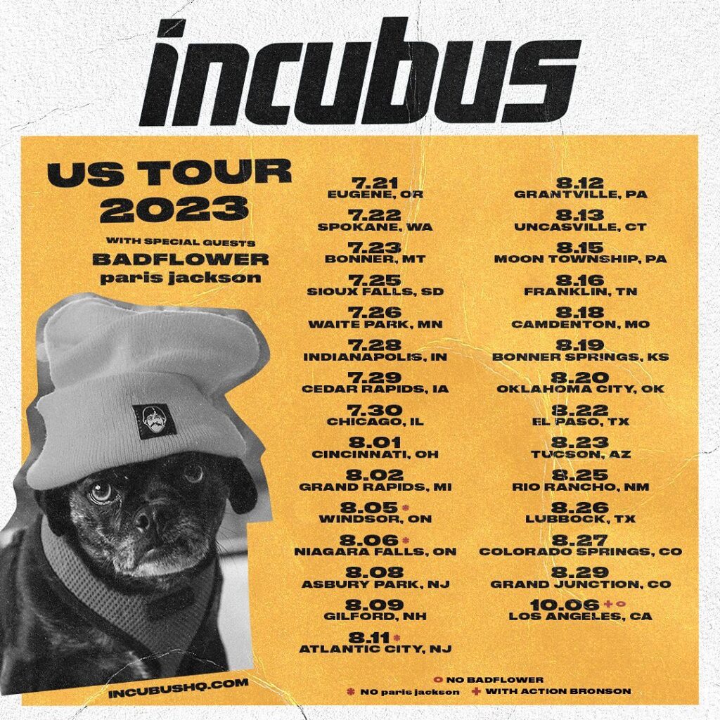 incubus,incubus tour 2023,incubus band,incubus tour,incubus tour dates 2023,incubus 2023,incubus 2023 tour,incubus 2023 tour opener, INCUBUS Announce Summer 2023 North American Tour Dates With BADFLOWER And PARIS JACKSON