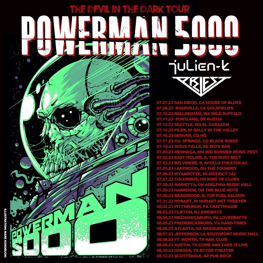 powerman 5000,powerman 5000 tour dates,powerman 5000 tour,powerman 5000 2023 tour dates,powerman 5000 tour 2023,powerman 5000 band,the devil in the dark,powerman 5000 the devil in the dark,the devil in the dark tour, POWERMAN 5000 Announces &#8216;The Devil In The Dark&#8217; Summer 2023 U.S. Tour