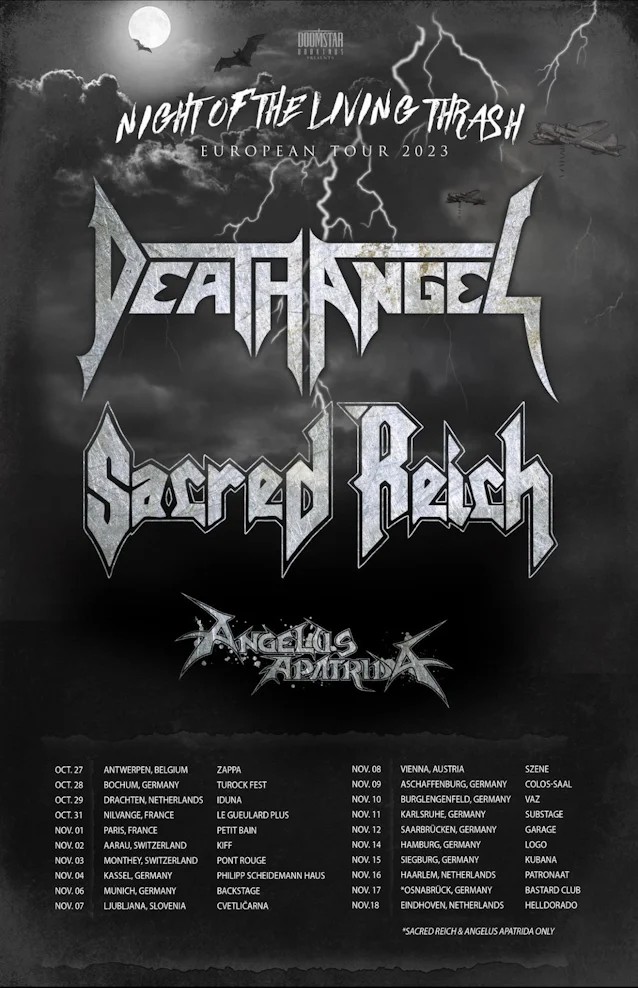 death angel,sacred reich,sacred reich band,sacred reich tour,sacred reich metallum,death angel band,death angel tour,death angel setlist,death angel discography,death angel tour dates,death angel sacred reich,death angel sacred reich tour dates,death angel european tour,sacred reich european tour, DEATH ANGEL And SACRED REICH Announce ‘Night Of The Living Thrash’ 2023 European Tour