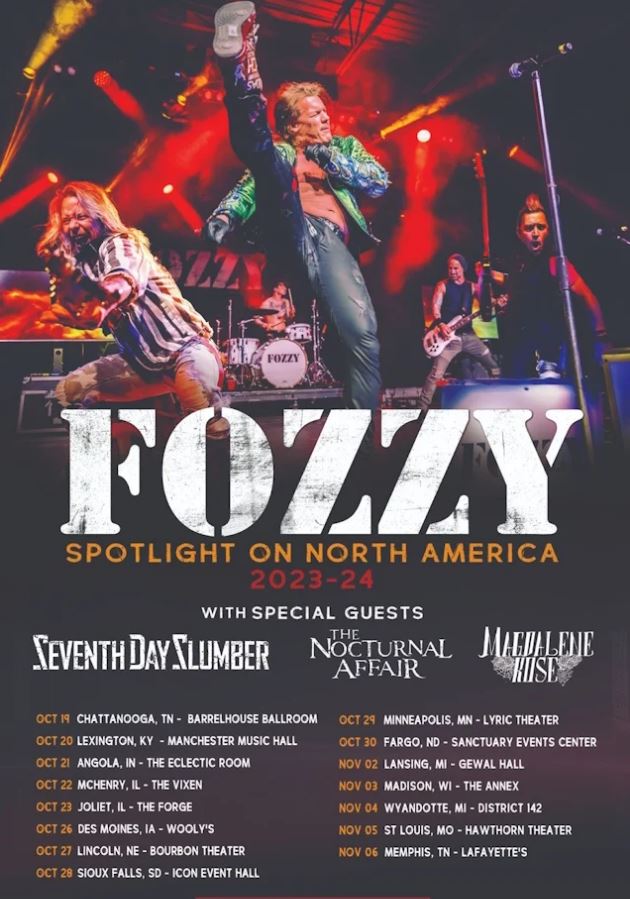 fozzy,fozzy band, FOZZY Announce Fall 2023 U.S. Tour Dates