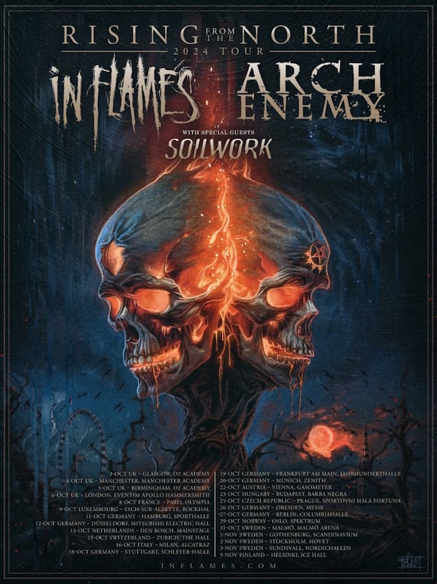 in flames,in flames tour,in flames arch enemy tour,in flames arch enemy,arch enemy in flames,in flames 2024 tour,in flames european tour dates,in flames live,in flames live 2024,arch enemy tour,arch enemy tour 2024,arch enemy tour 2024 deutschland,rising from the north tour, IN FLAMES, ARCH ENEMY And SOILWORK Announce 2024 European Tour