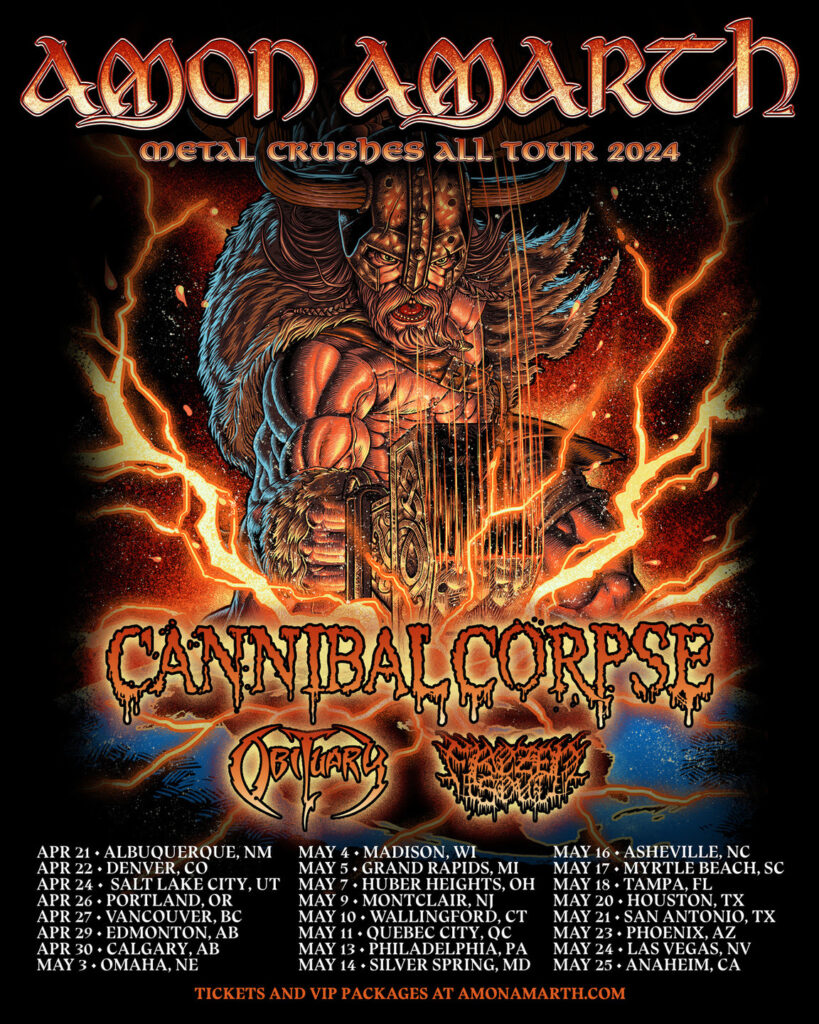 amon amarth,amon amarth tour,amon amarth tour dates,amon amarth tour dates 2024amon amarth news,amon amarth band tour,amon amarth cannibal corpse,cannibal corpse,cannibal corpse tour,cannibal corpse tour 2023,cannibal corpse tour dates 2024,obituary band,obituary tour dates,obituary band merch,amon amarth cannibal corpse obituary,frozen soul,frozen soul band,frozen soul band tour,amon amarthmetal crushes,amon amarth metal crushes all,amon amarth metal crushes all tour, AMON AMARTH Announces Massive 2024 North American Tour With CANNIBAL CORPSE, OBITUARY & FROZEN SOUL