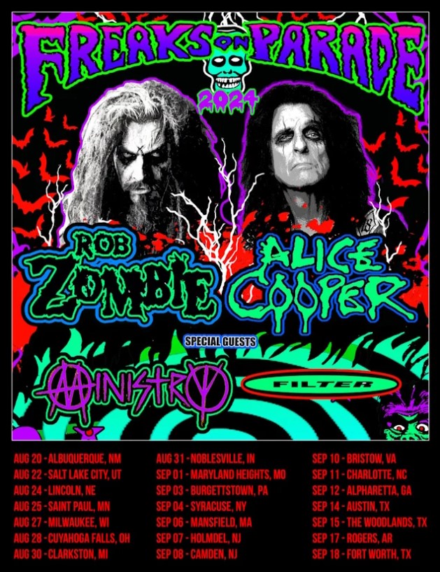 rob zombie,alice cooper,alice cooper rob zombie,rob zombie alice cooper,rob zombie alice cooper tickets,rob zombie alice cooper concert,rob zombie alice cooper review,rob zombie alice cooper tour dates,rob zombie alice cooper las vegas,rob zombie alice cooper reno,rob zombie alice cooper yaamava,alice cooper rob zombie tour,alice cooper rob zombie tickets,alice cooper rob zombie las vegas,alice cooper rob zombie tour tickets,alice cooper rob zombie tour setlist,alice cooper rob zombie tour toronto,alice cooper rob zombie nashville,alice cooper rob zombie ministry,alice cooper rob zombie tampa,freaks on parade tour, ROB ZOMBIE &#038; ALICE COOPER Announce 2024 &#8216;Freaks On Parade&#8217; Tour With MINISTRY And FILTER