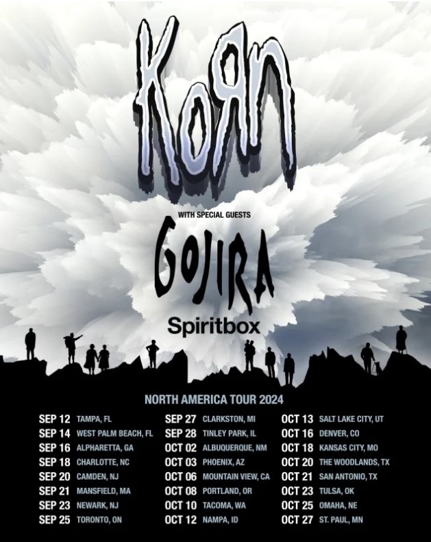 korn,spiritbox,gojira,korn tour,korn gojira spiritbox,korn tour dates,korn live,korn live 2024,korn gojira spiritbox tour,spiritbox tour,goira tour,korn tour dates 2024,korn 2024 tour,spiritbox 2024 tour,gojira 2024 tour,korn gojira, KORN Announces Fall 2024 North American Tour With GOJIRA And SPIRITBOX