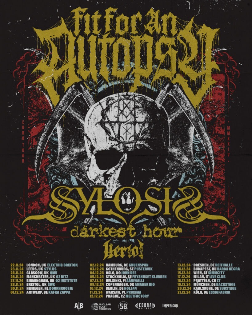 sylosis,fit for an autopsy,sylosis fit for an autopsy tour,sylosis band,fit for an autopsy tour,fit for an autopsy members,fit for an autopsy tour 2024,fit for an autopsy oh what the future holds,fit for an autopsy songs,sylosis tour,sylosis tour dates,darkest hour band,heriot band, SYLOSIS And FIT FOR AN AUTOPSY Announce UK &amp; European Tour Dates